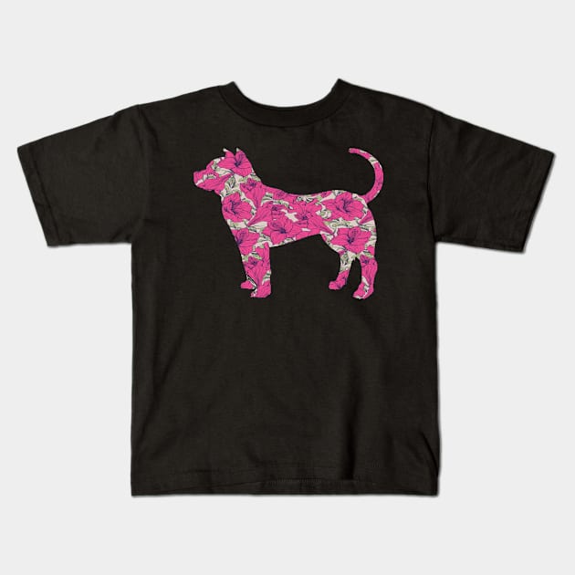 pitbull dog flower seamless floral pattern Kids T-Shirt by T-shirt verkaufen